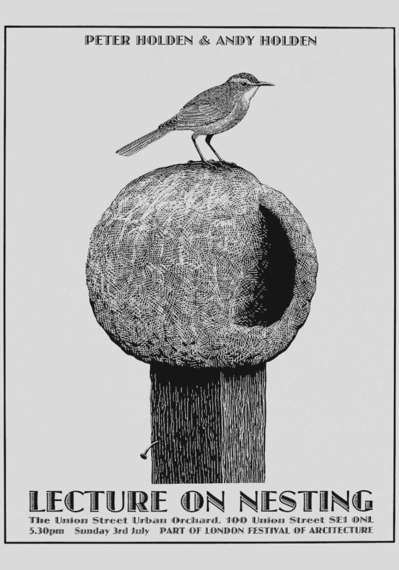 poster for a lecture on nesting depicting a bird on its nest